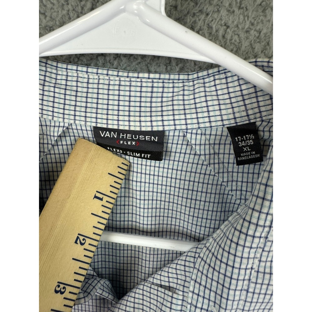 Van Heusen Shirt Men's 17.5 34/35 Flex Slim Fit Dress Shirt White Checked Mens - Picture 3 of 8